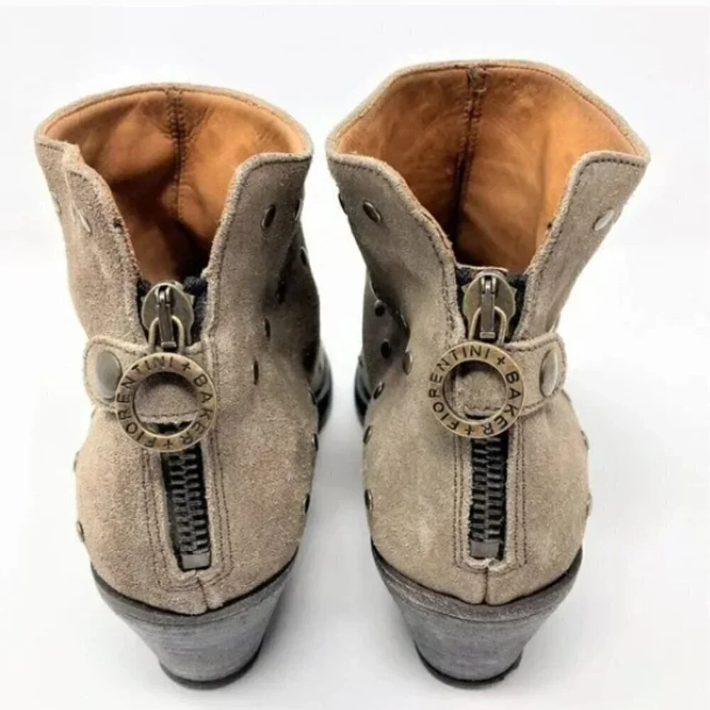 Fiorentini + Baker Suede Studded Zip Ankle Boots - Size 7.5 EU 38
